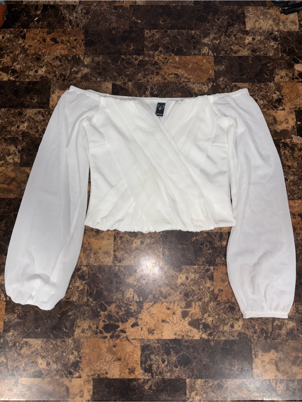 Windsor White Off-Shoulder Cropped Wrap Blouse